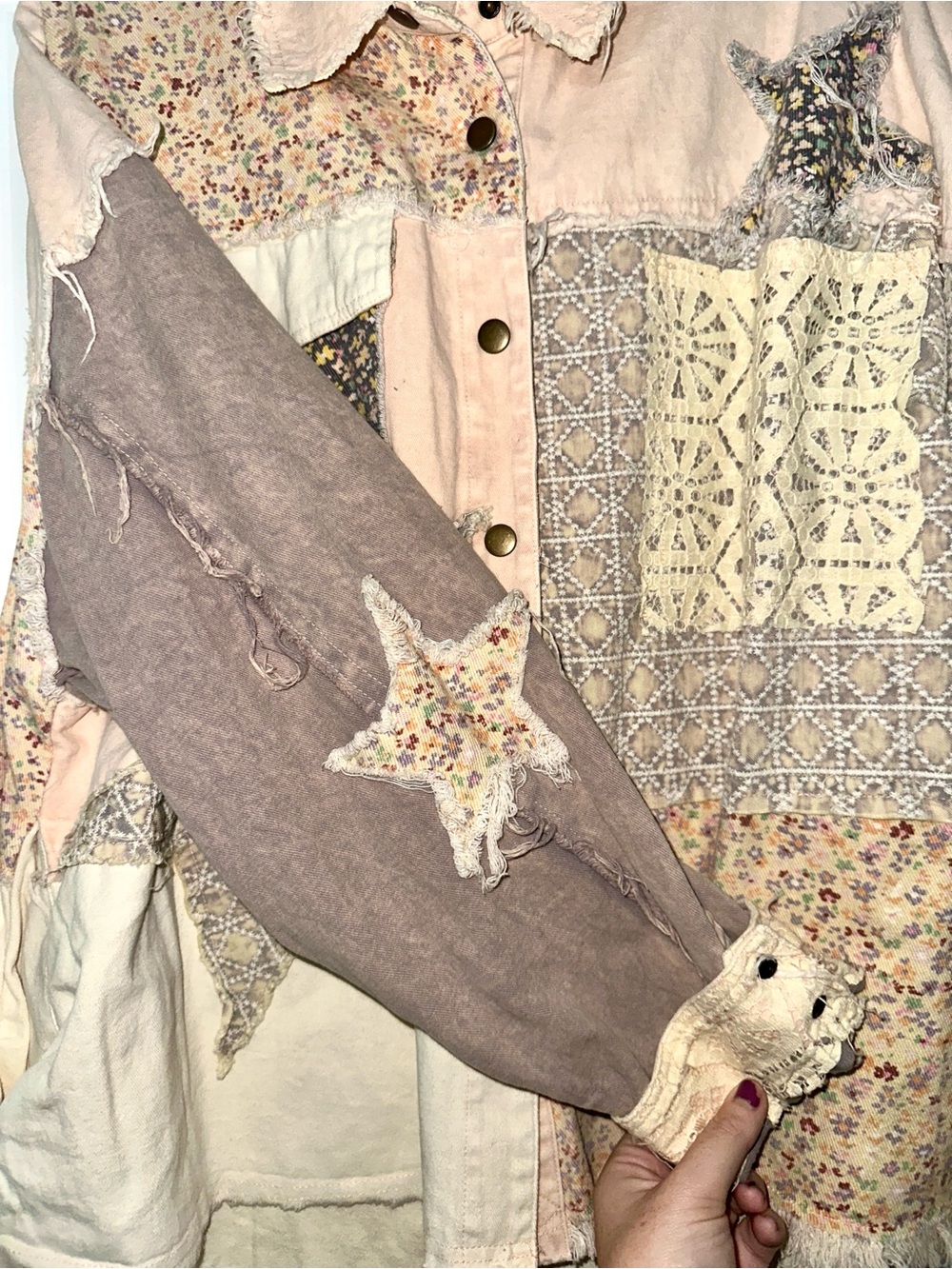 Oli & Hali Womenโs Patchwork Star Button-Front Jacket - Size Small